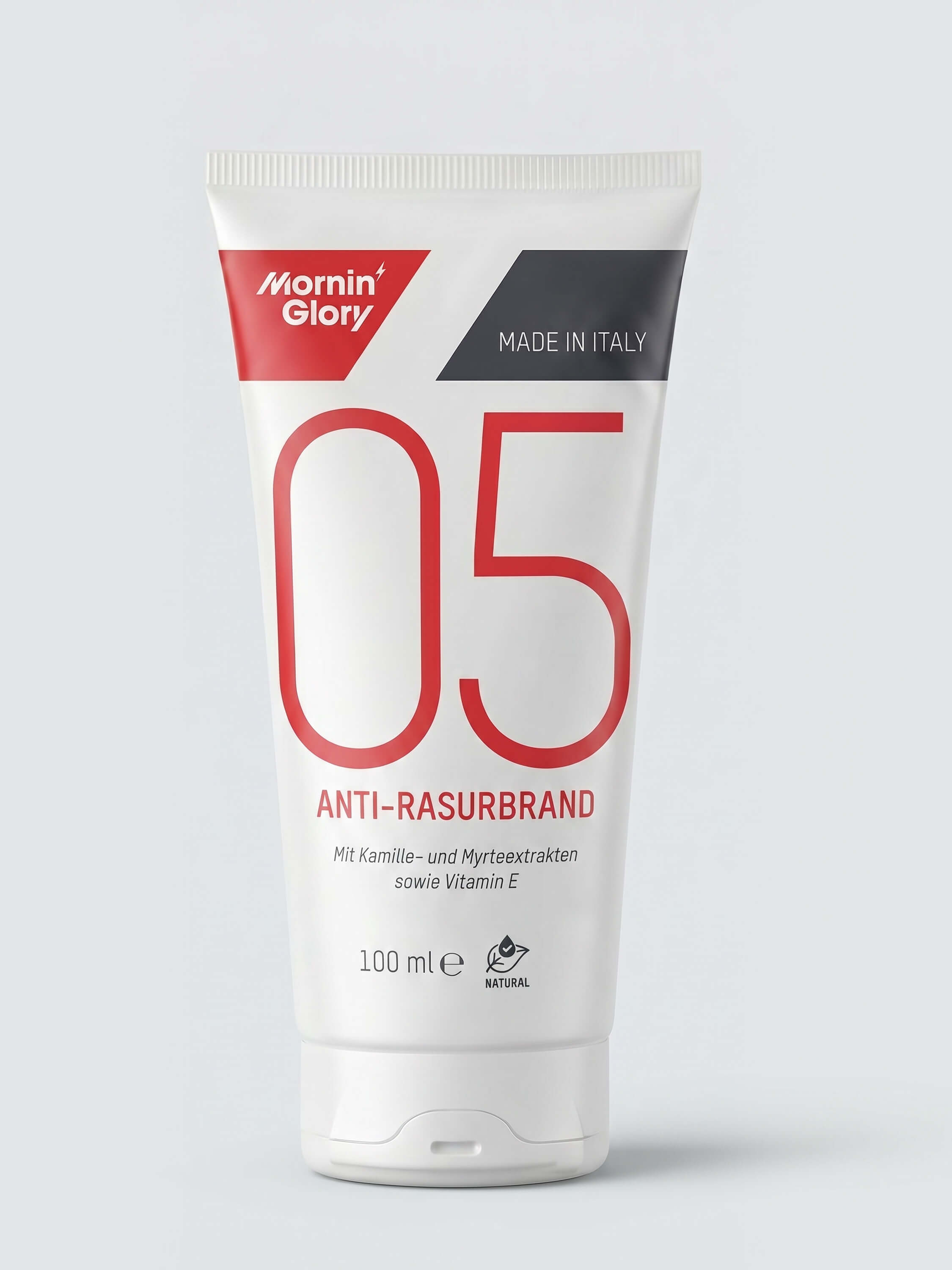 Mornin' Glory 05 Anti-Rasurbrand Gel 100 ml mit Kamillenextrakt, Myrtenextrakt und Vitamin E zur Beruhigung gereizter Haut nach der Rasur.
