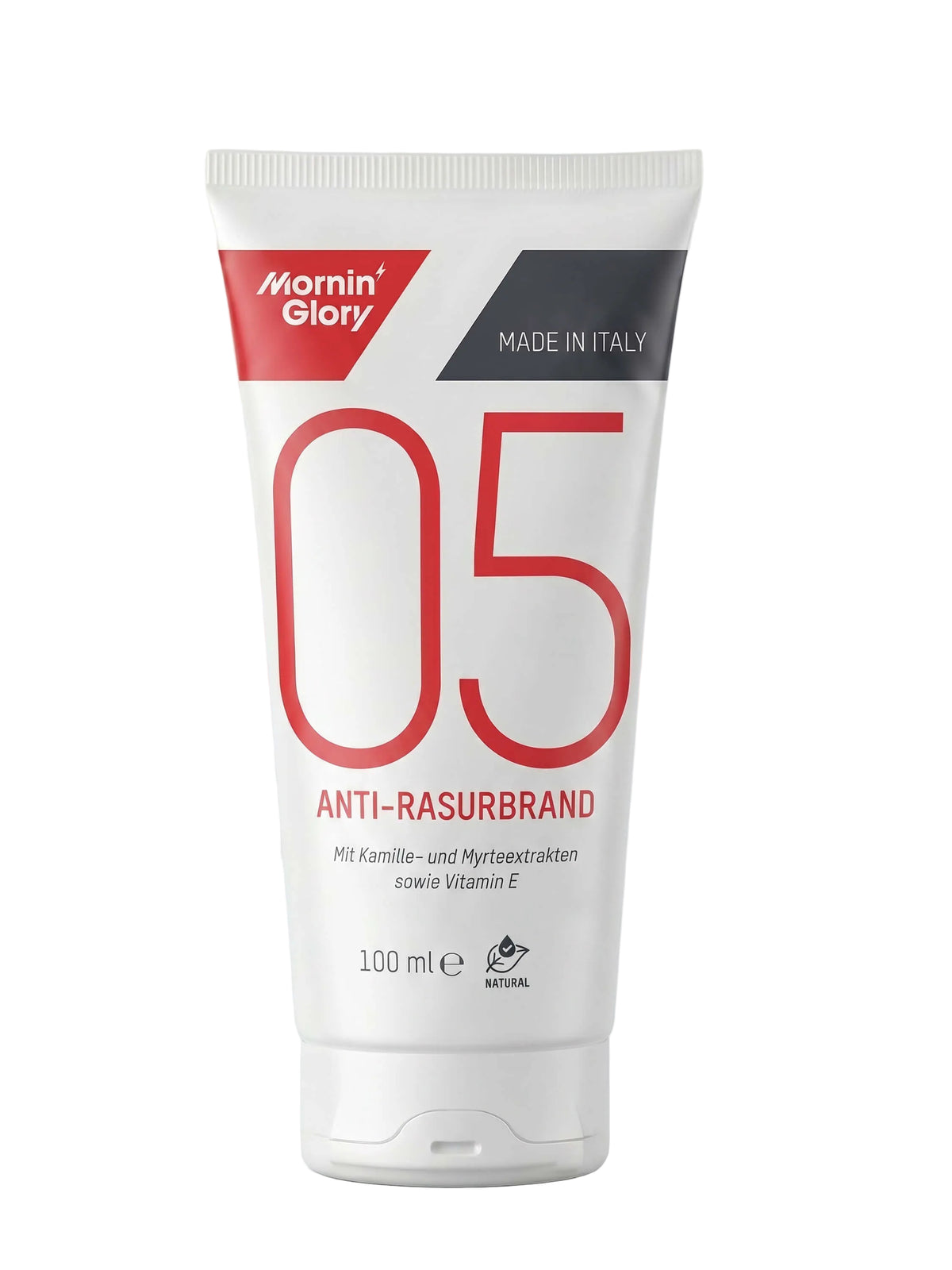 Mornin' Glory 05 Anti-Rasurbrand Gel 100 ml mit Kamillenextrakt, Myrtenextrakt und Vitamin E zur Beruhigung gereizter Haut nach der Rasur.