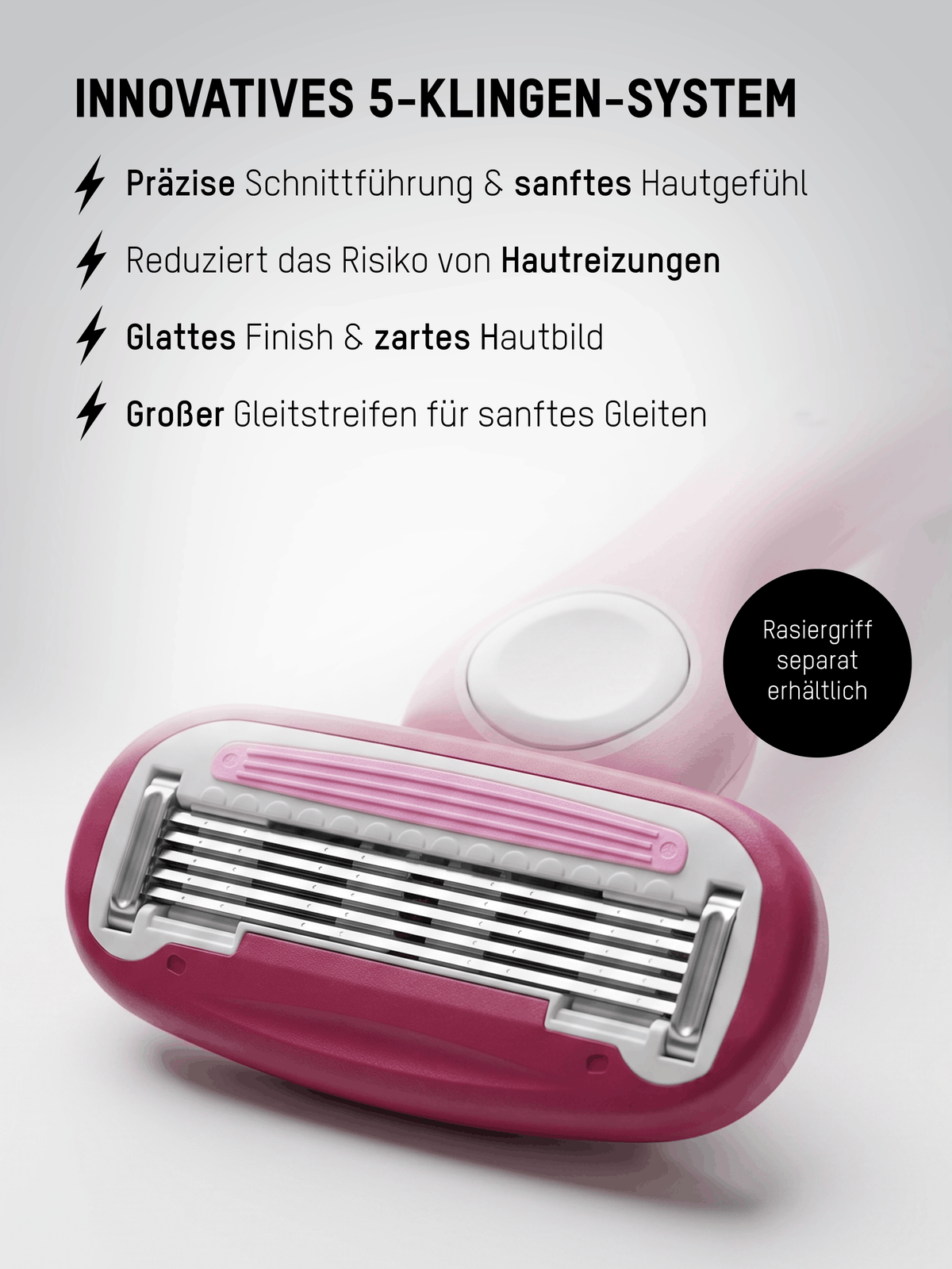 Komodo Ersatzklinge mit innovativem 5-Klingen-System für präzise Rasuren und ein sanftes Hautgefühl.