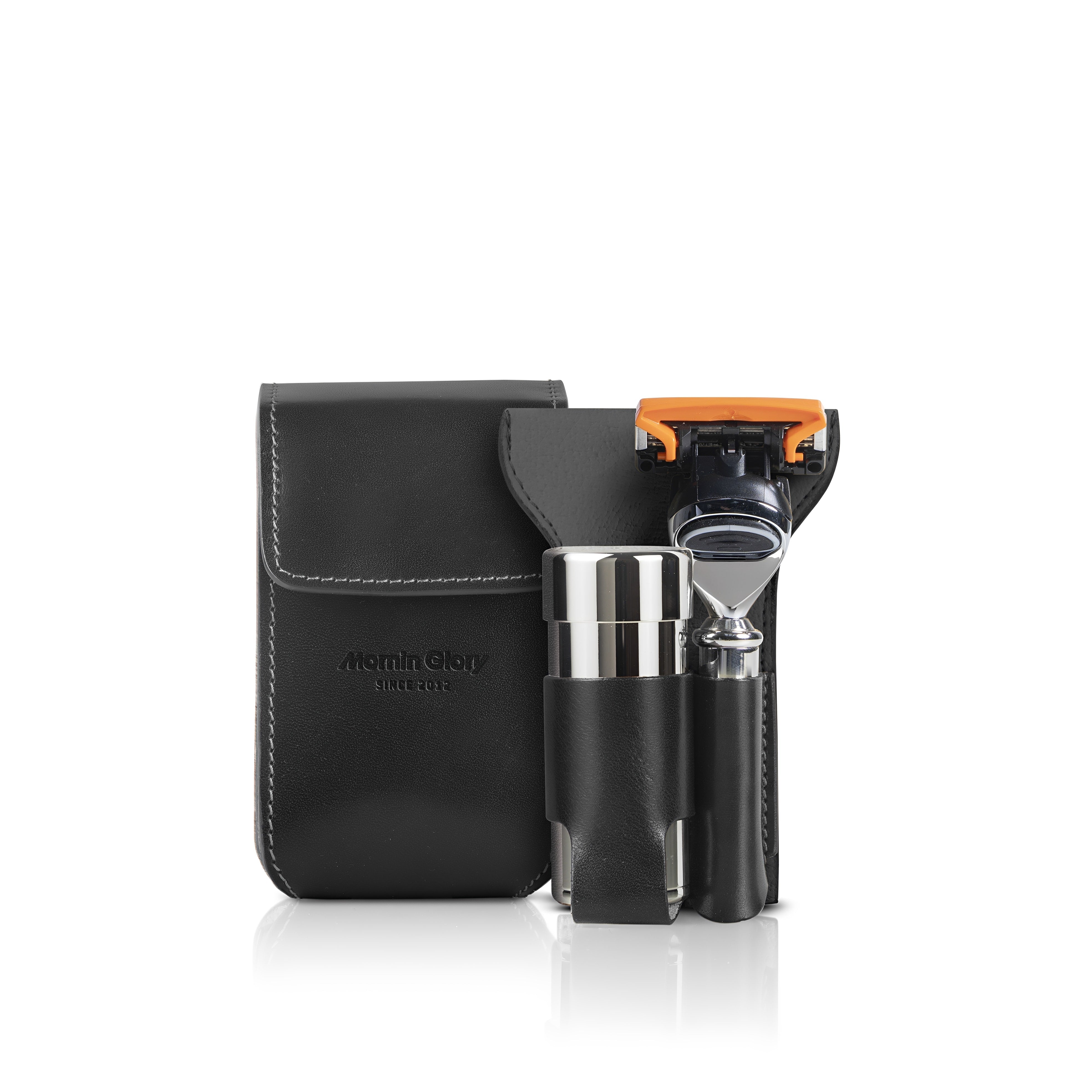 Platinum Reiserasierset im schwarzen Etui aus toskanischem Leder - Mornin' Glory