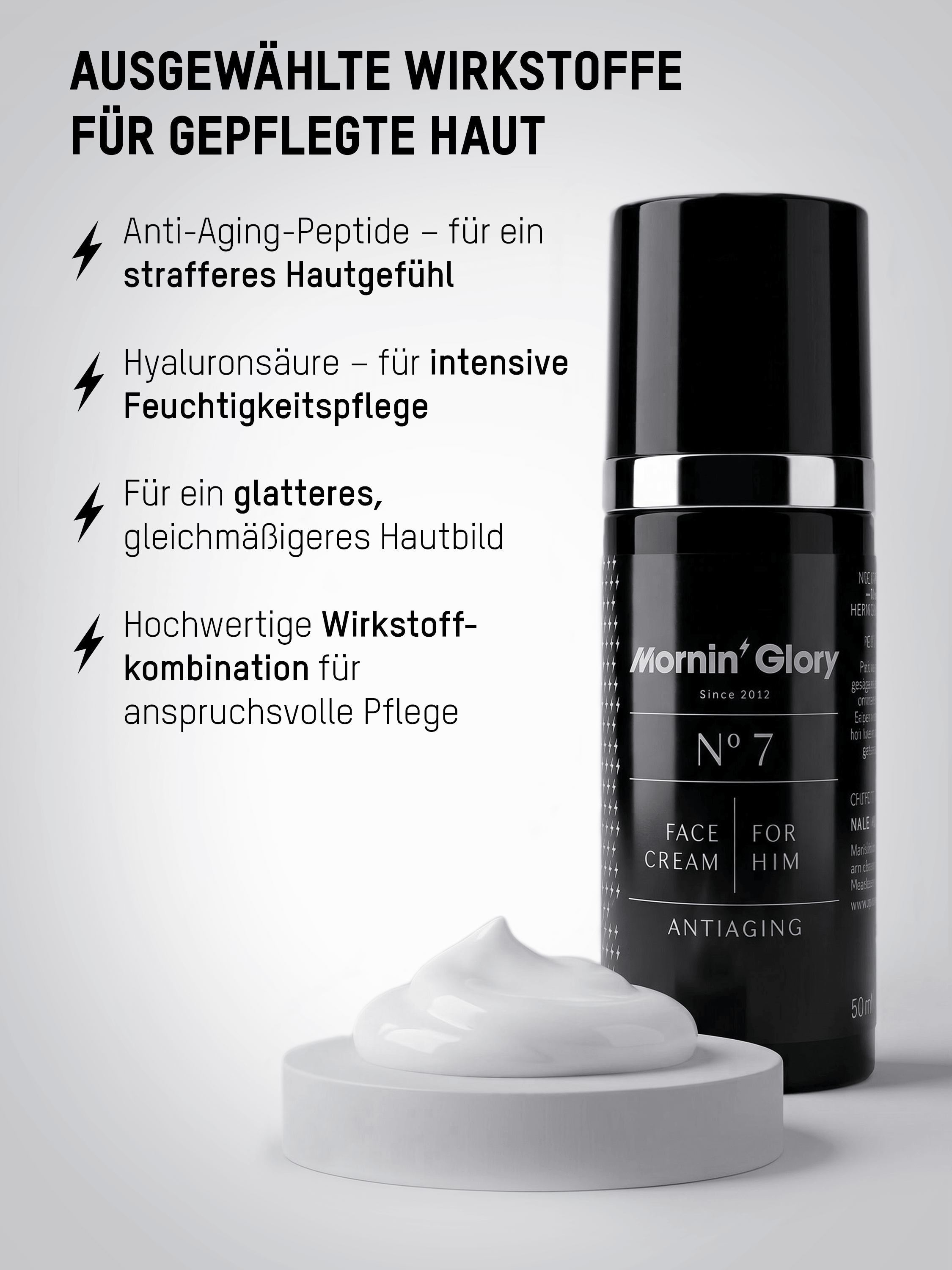 Mornin' Glory Antiaging Gesichtscreme für Männer mit Hyaluronsäure und Anti-Aging-Peptiden für gepflegte Haut