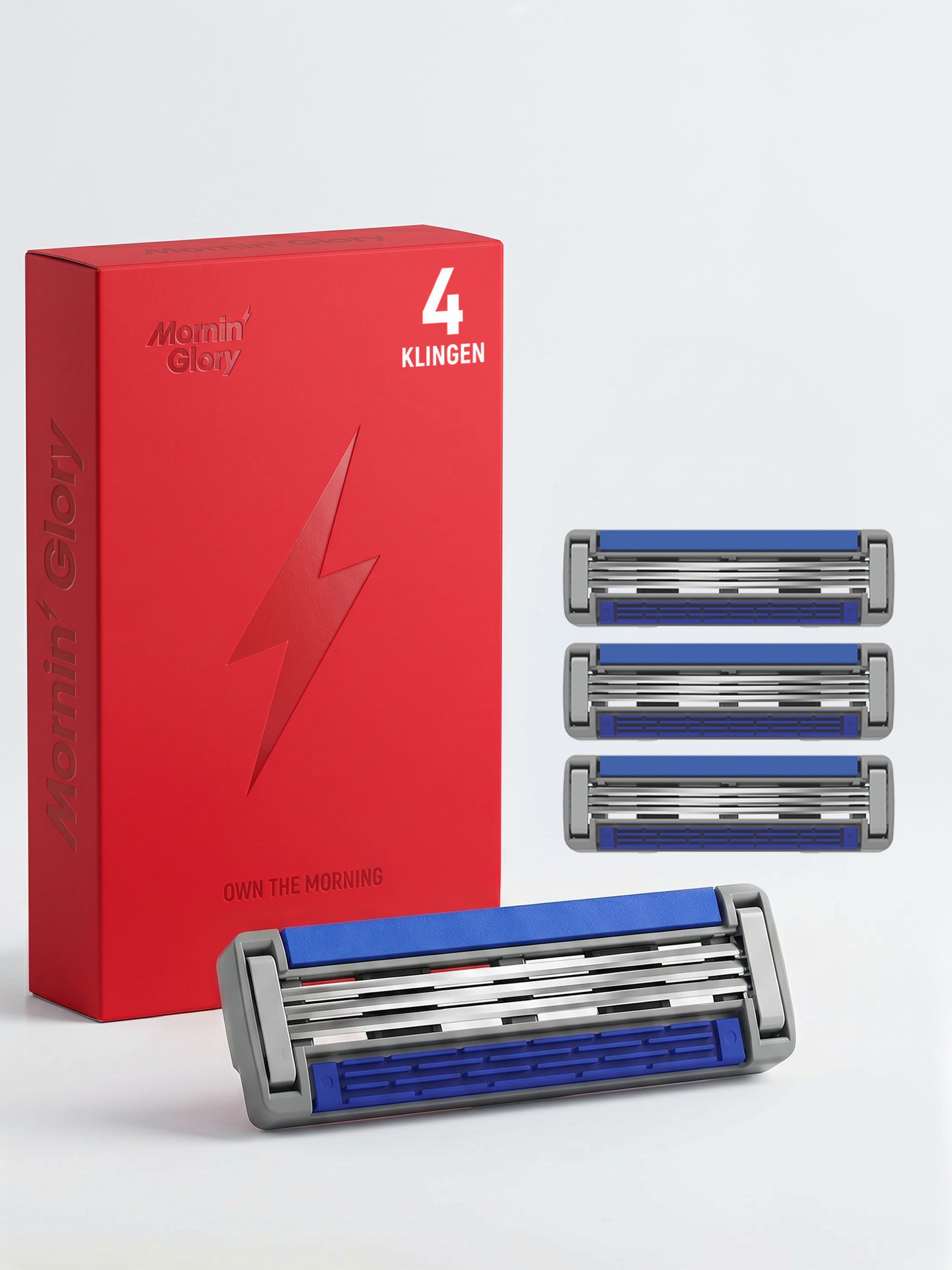 Mornin' Glory Freshman Ersatzklingen im 4er-Pack mit 3-Klingen-System für eine gründliche und komfortable Rasur.