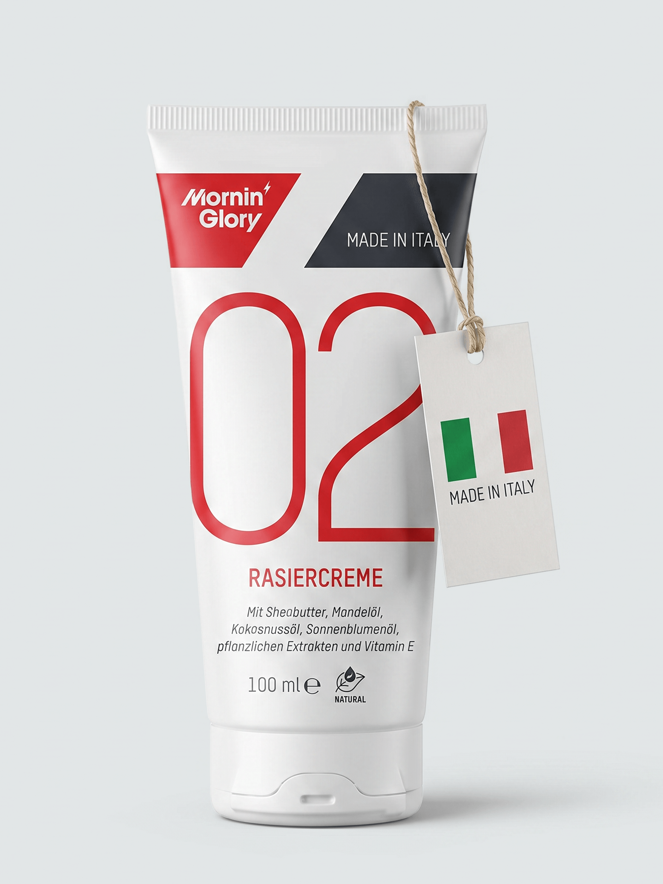 Mornin' Glory Rasiercreme Made in Italy für eine sanfte Rasur und gepflegte Haut nach der Anwendung.
