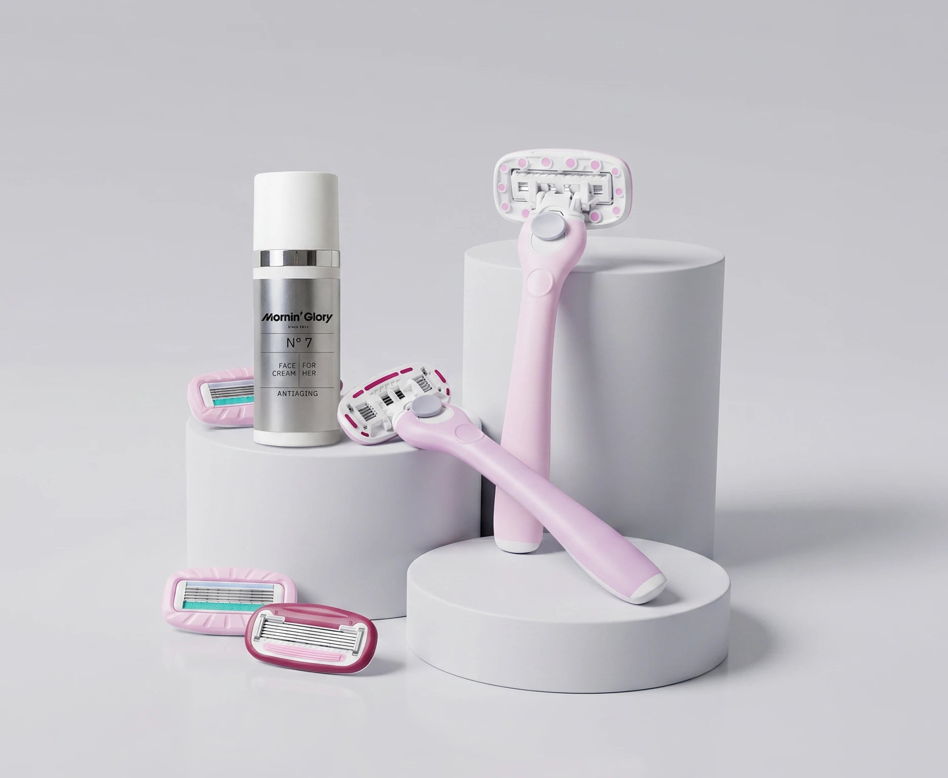 Mornin' Glory Damenrasierer mit Ersatzklingen und Anti-Aging Gesichtscreme für Frauen